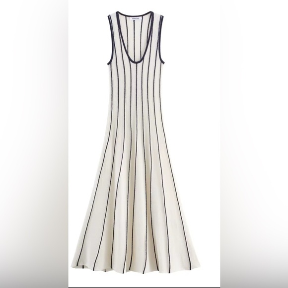 ZARA NAVY BLUE AND CREAM STRIPED TANK DRESS SIZE L - Picture 2 of 10